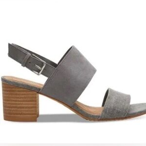 Toms Poppy Block Heel Shade Suede & Linen sandal Women’s Size 8.5 NEW